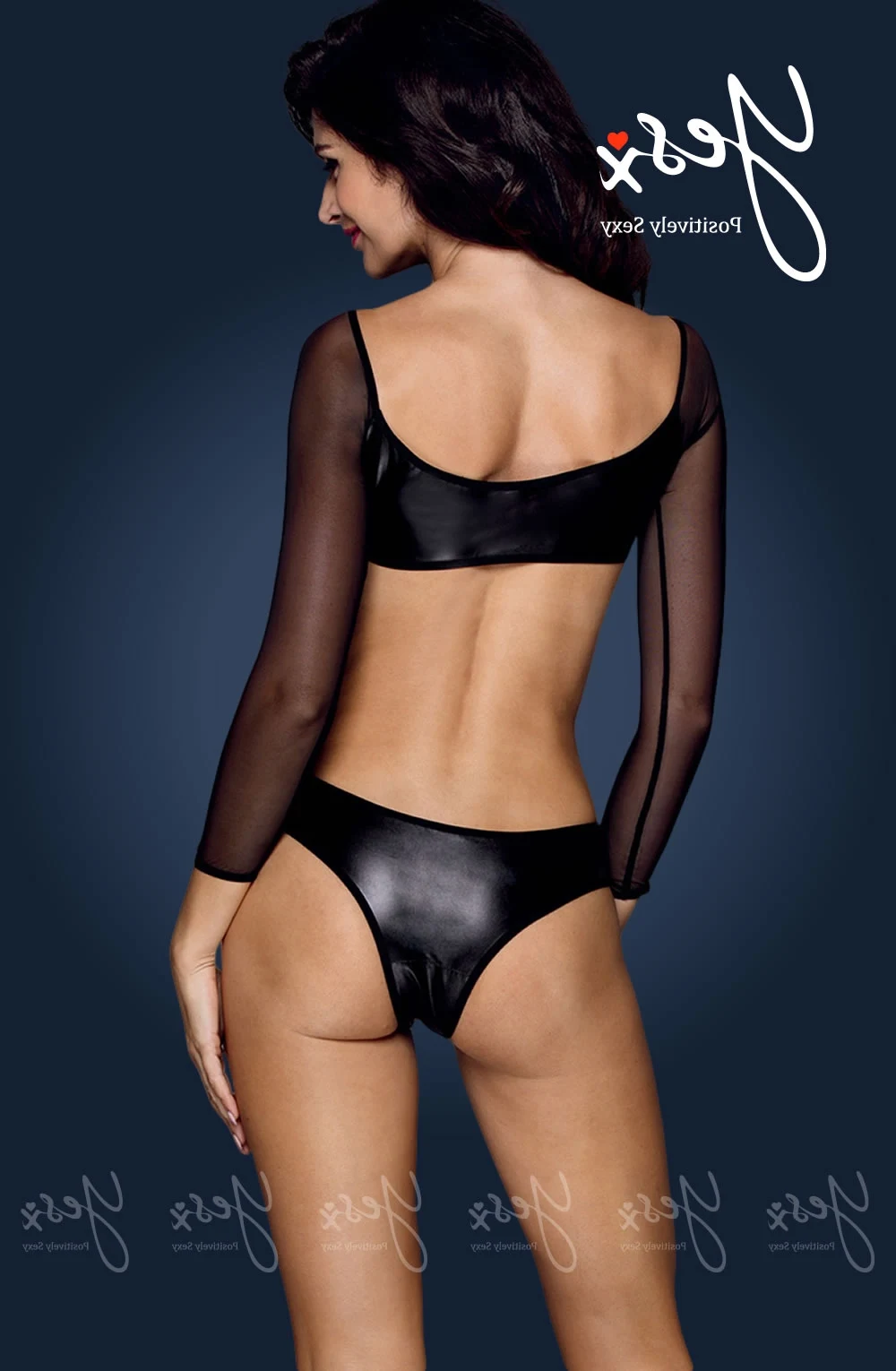 image 4 of YesX YX167 Black Mesh & Vinyl Teddy - Clubwear & Lingerie