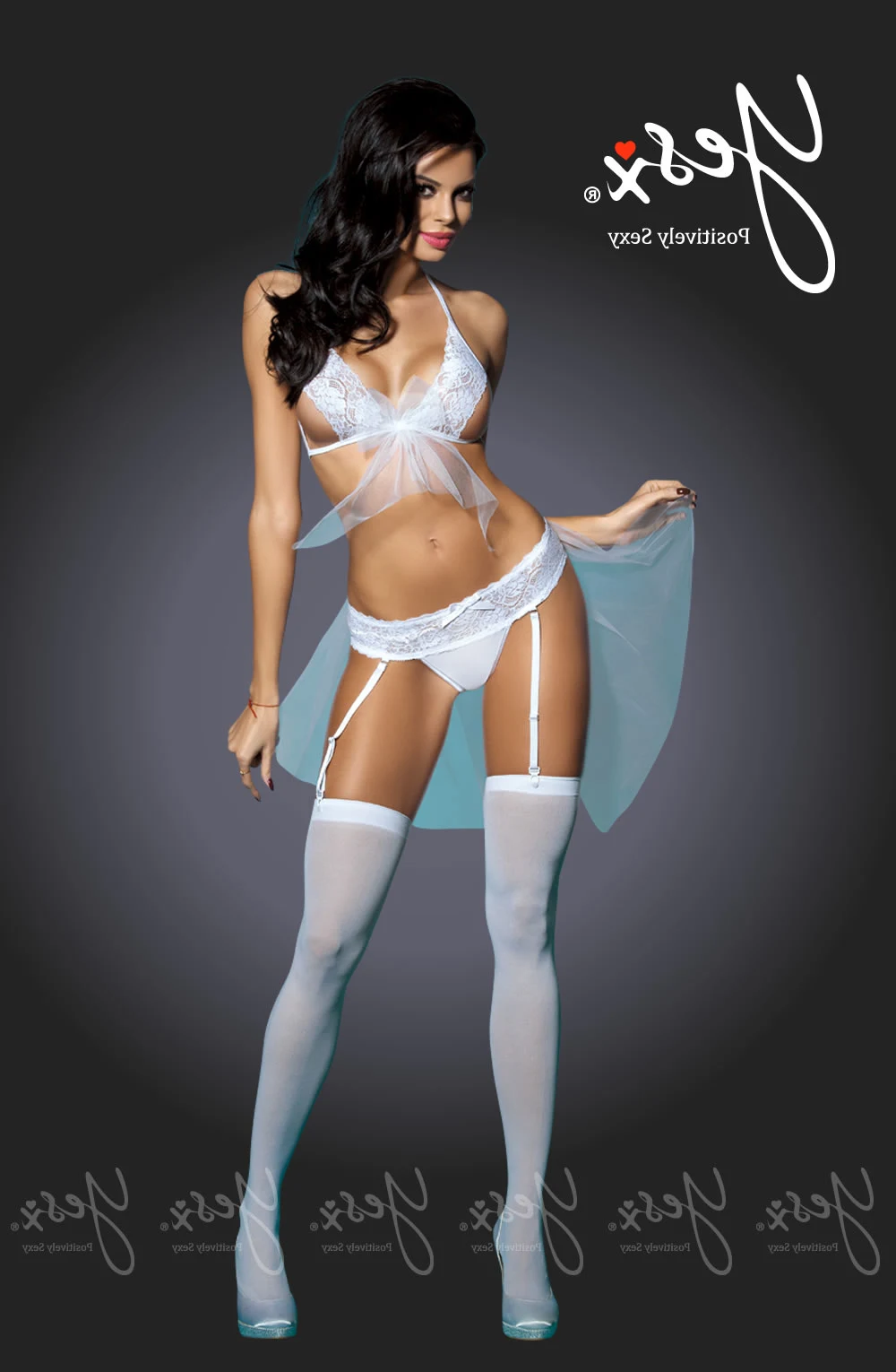 image of YesX YX343 White Lace Bra & Garter Set w/ Stockings - Bridal Lingerie