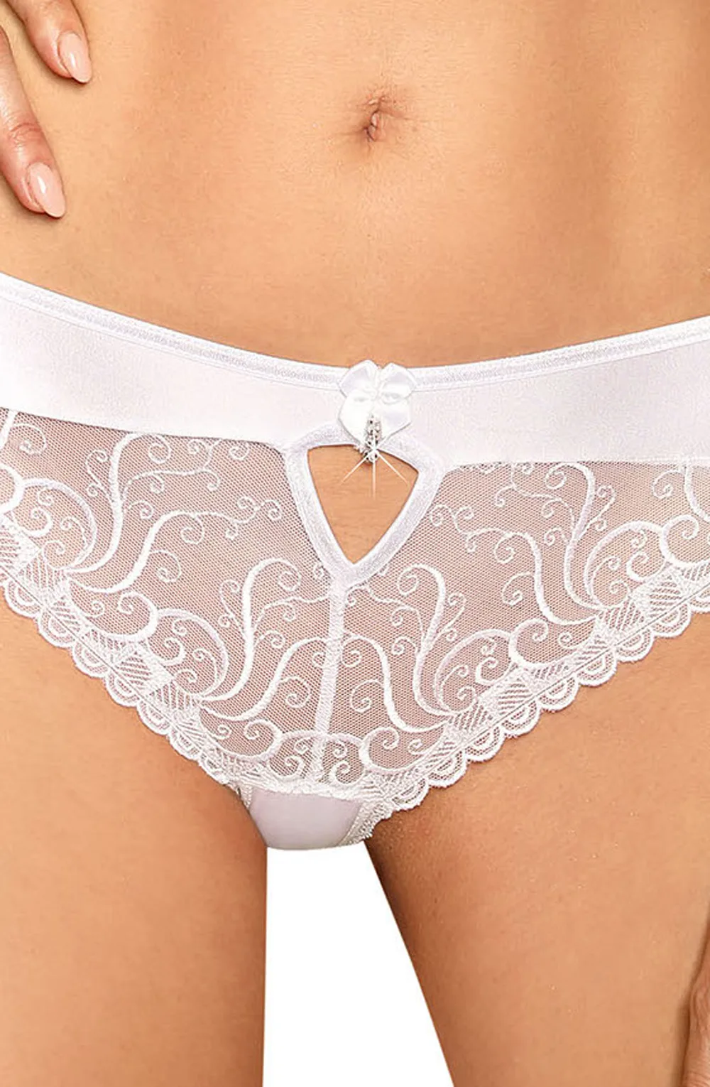 image of Roza Anuk Luxury Embroidered White Brief with Jewel Accent