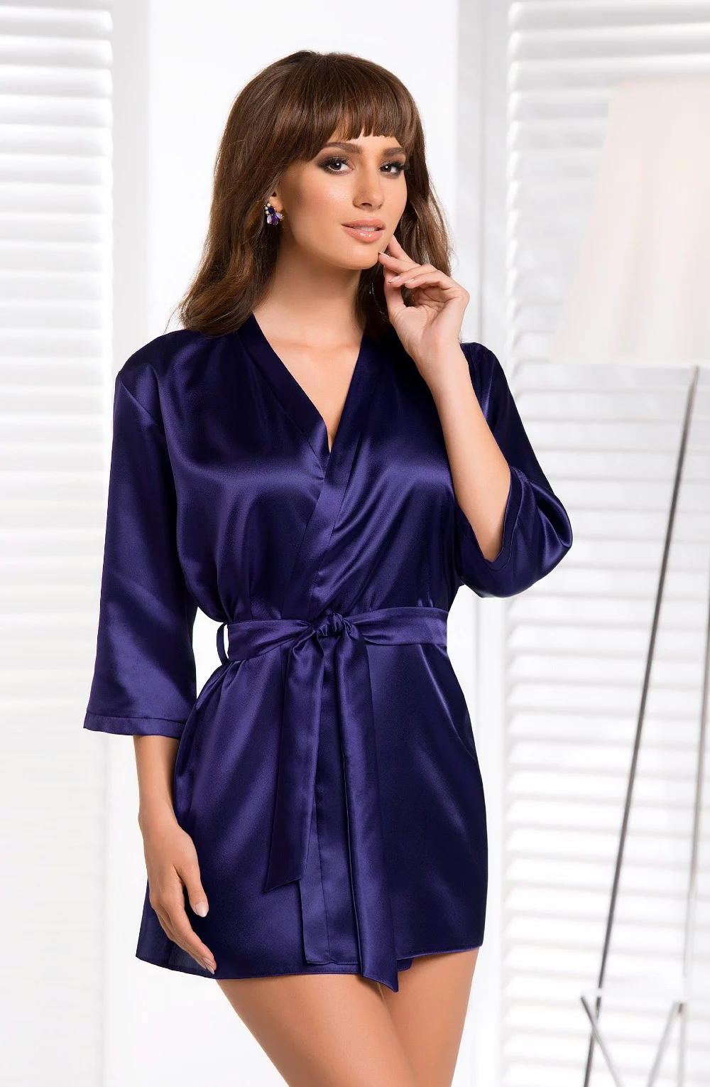 image of Irall Satin Aria Robe - Elegant 3/4 Sleeve Navy Nightwear