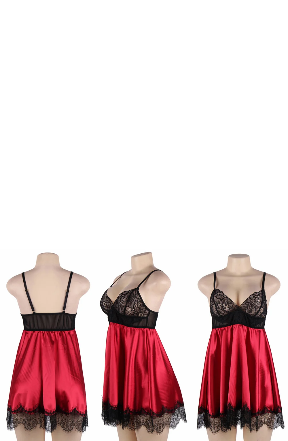 image 2 of YesX YX832 Satin Babydoll with Matching Blindfold - Red & Black Lace