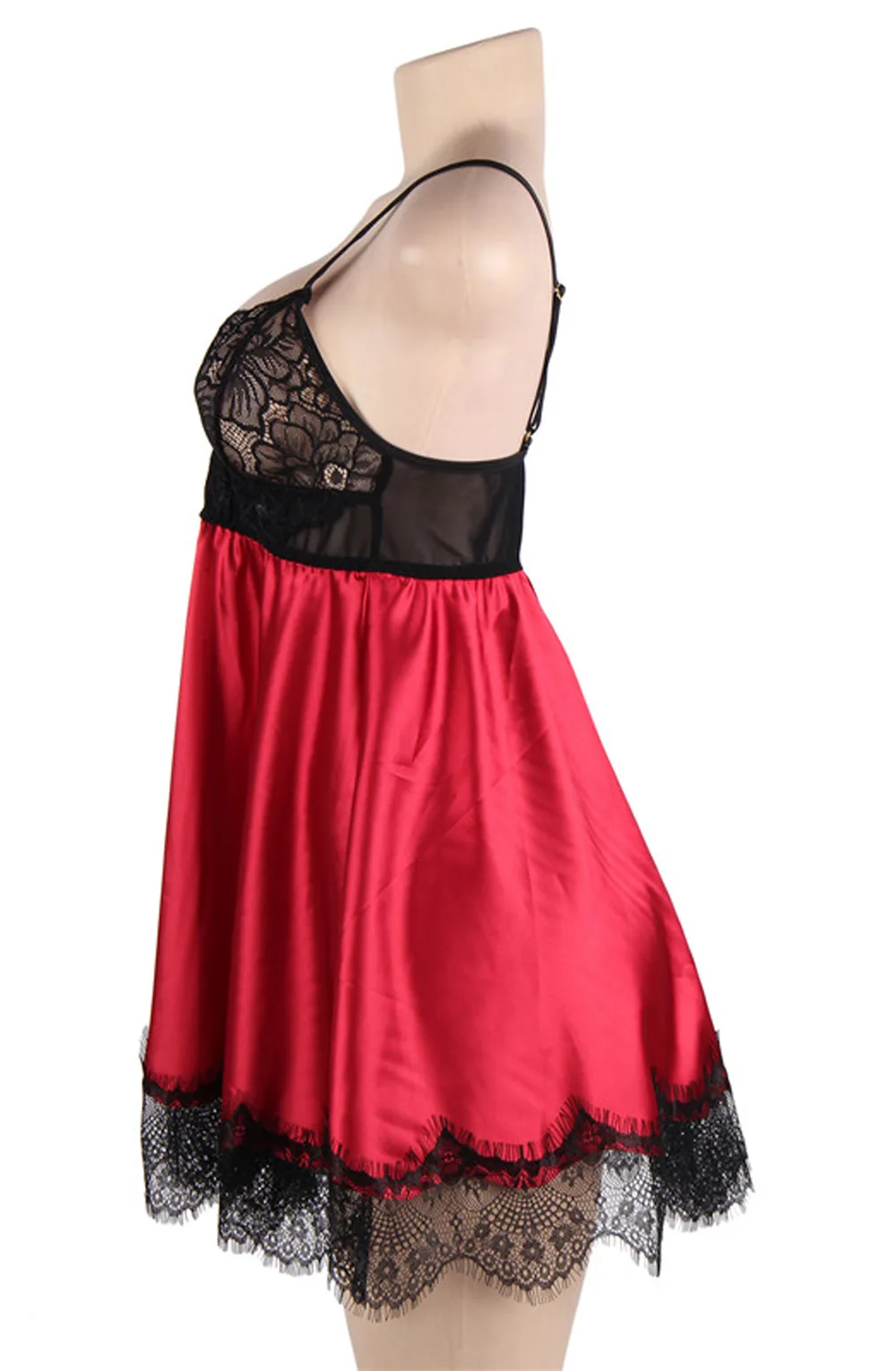 image 8 of YesX YX832 Satin Babydoll with Matching Blindfold - Red & Black Lace