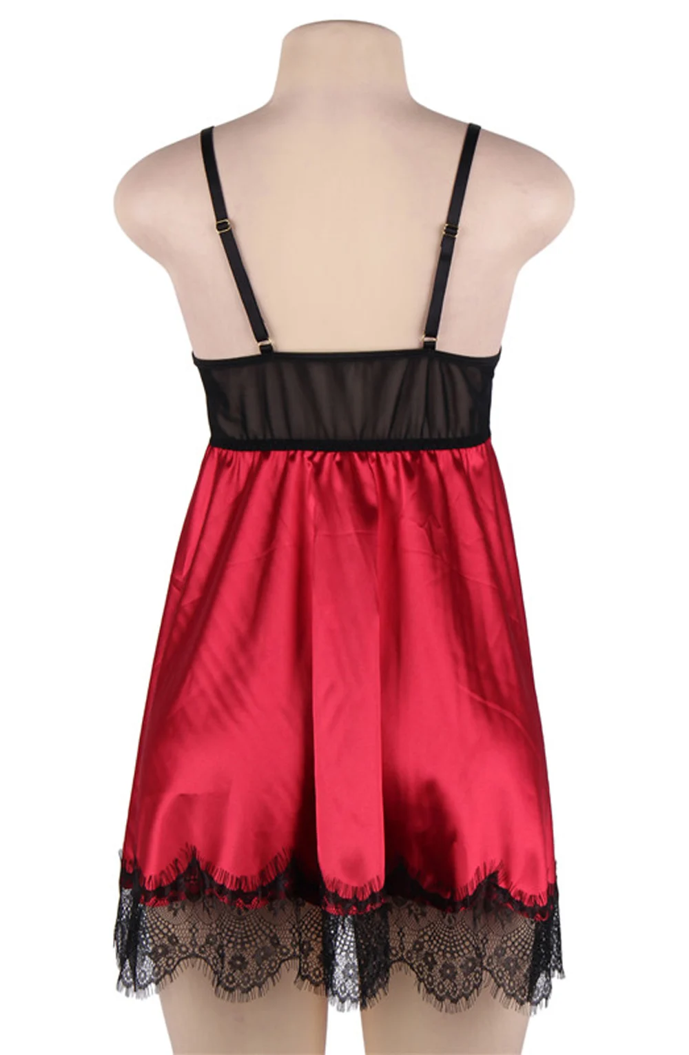 image 10 of YesX YX832 Satin Babydoll with Matching Blindfold - Red & Black Lace