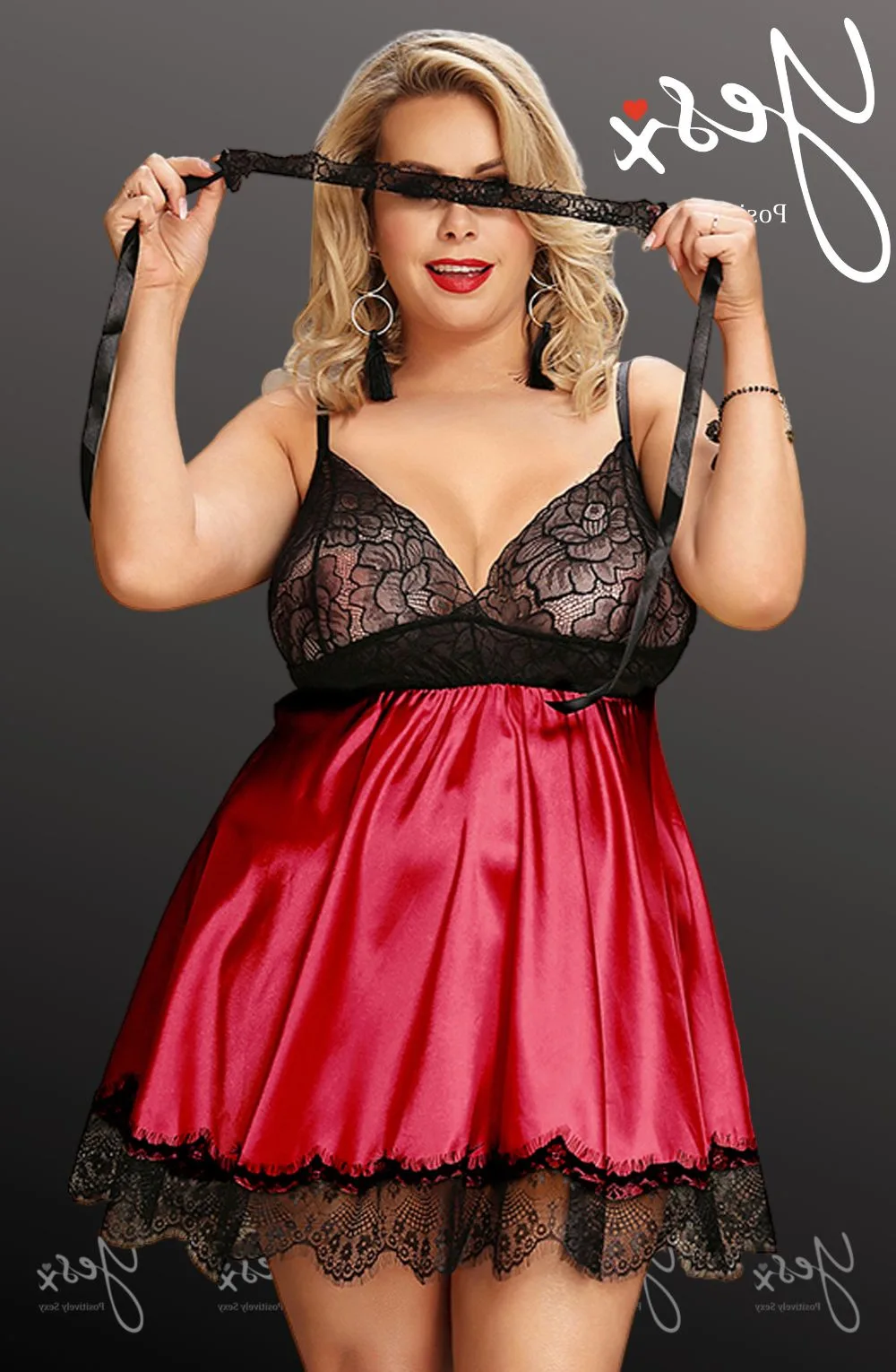 image 3 of YesX YX832Q Red Satin Babydoll - Plus Size