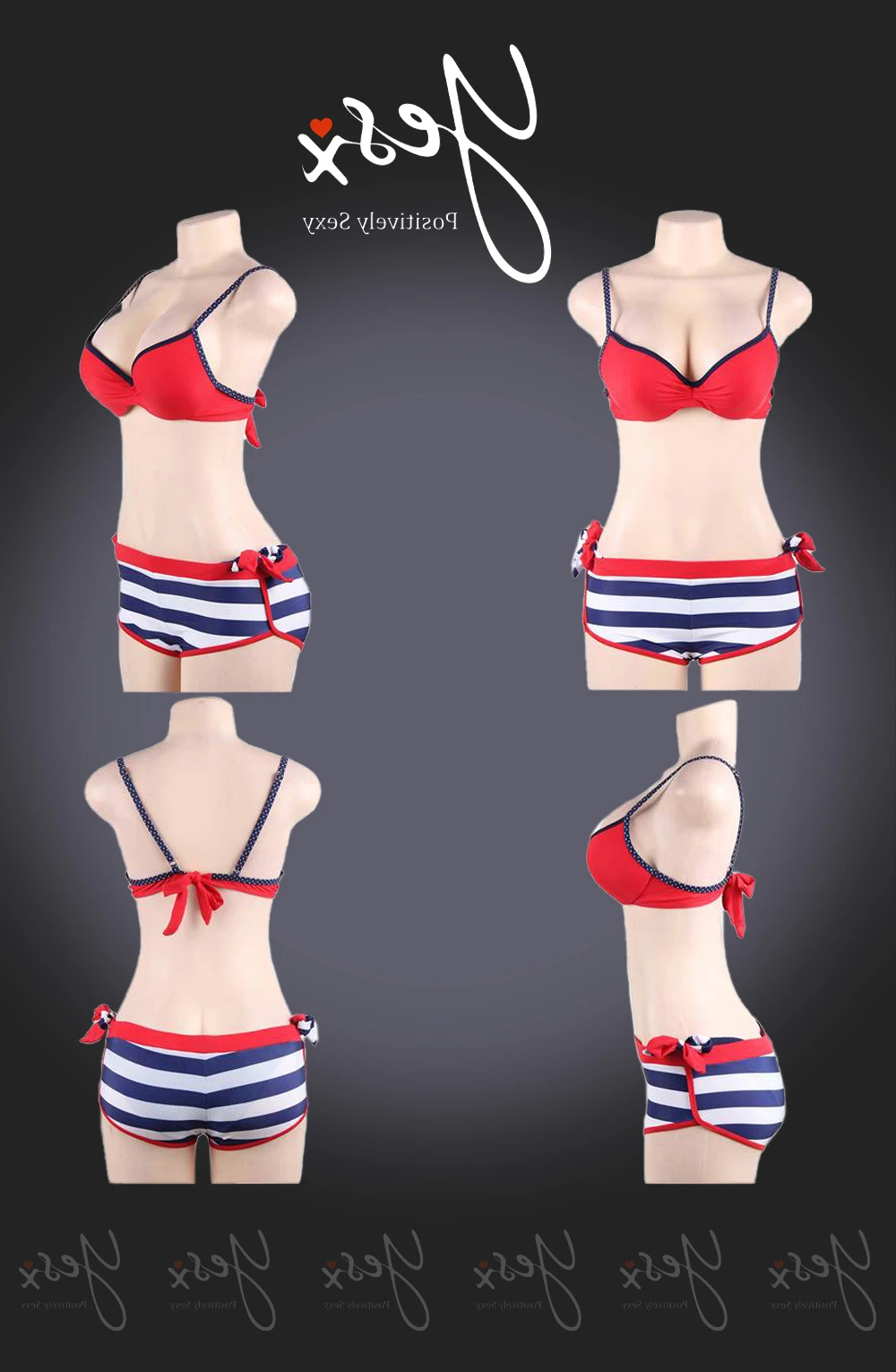 image 7 of YesX YX964 Red 3 Piece Bikini Set - Padded Cups - Underwire Support