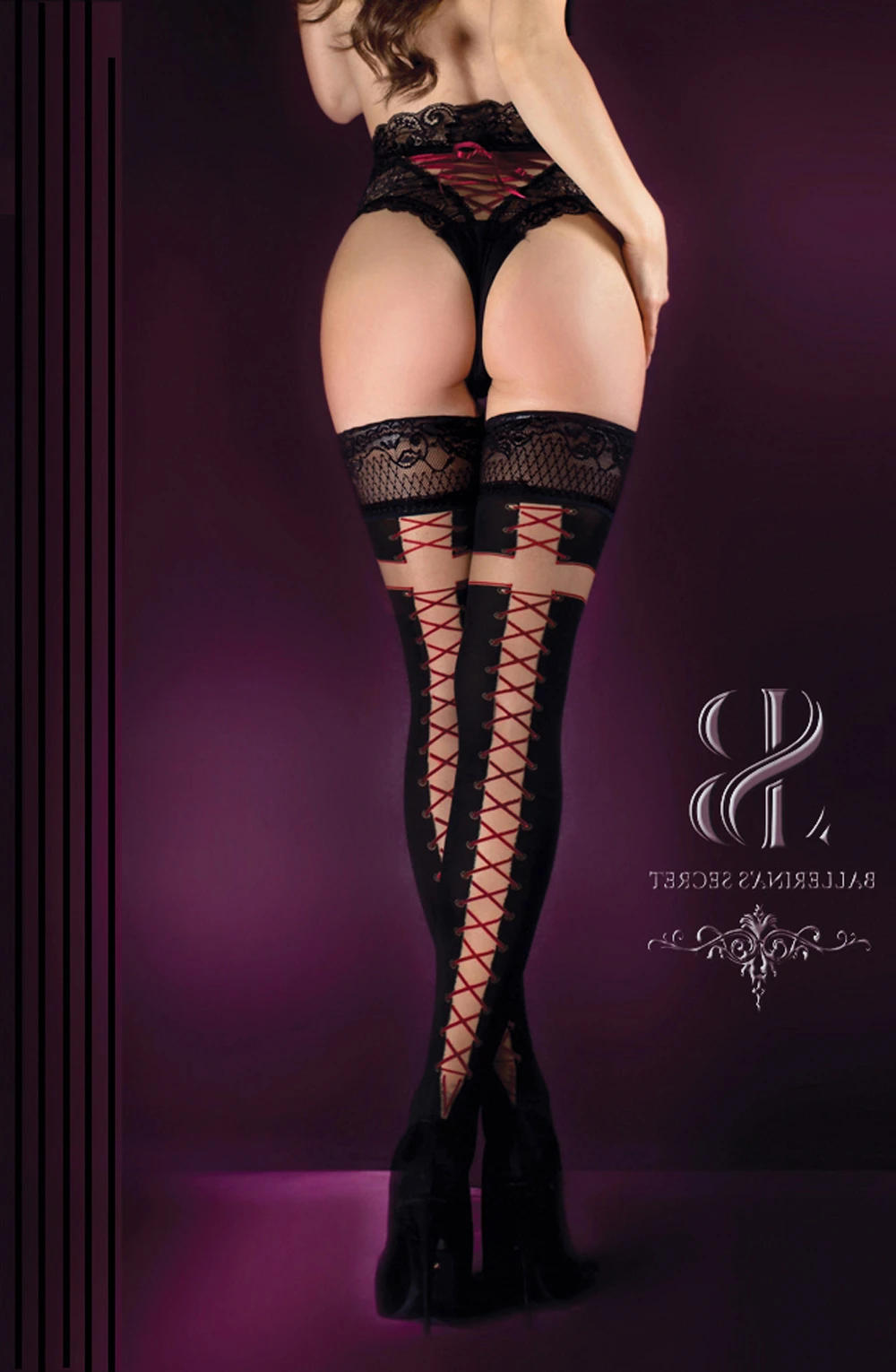 image 4 of Ballerina 526 Black/Skin Criss-Cross Hold Ups - Perfumed & Exclusive