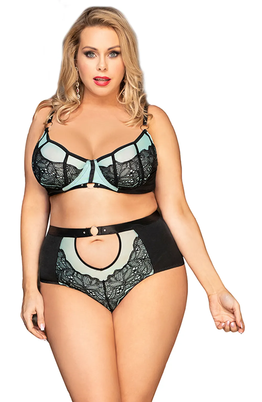 image 11 of YesX YX830Q Blue Lace Bra Set - Plus Size