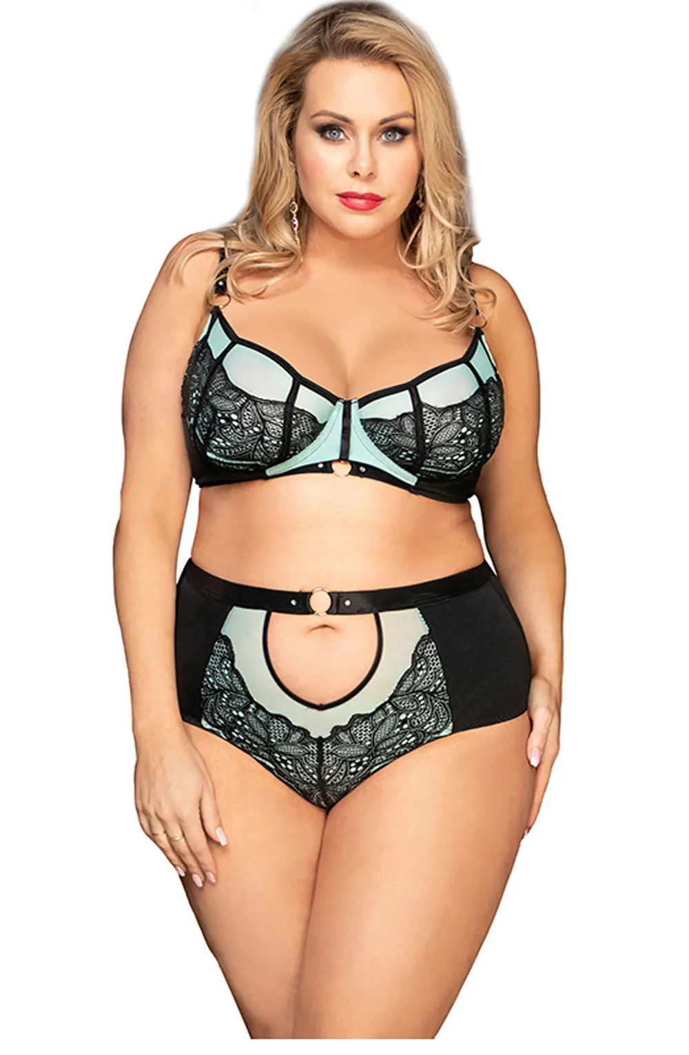 image 12 of YesX YX830Q Blue Lace Bra Set - Plus Size