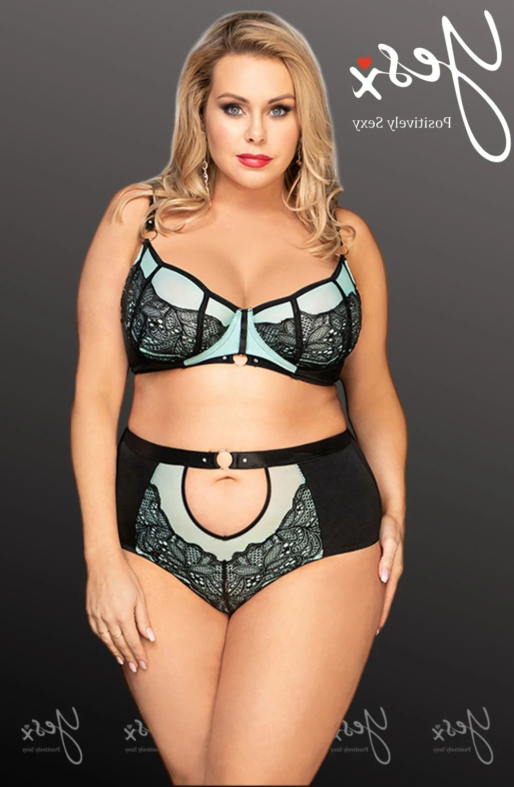 YesX YX830Q Blue Lace Bra Set - Plus Size