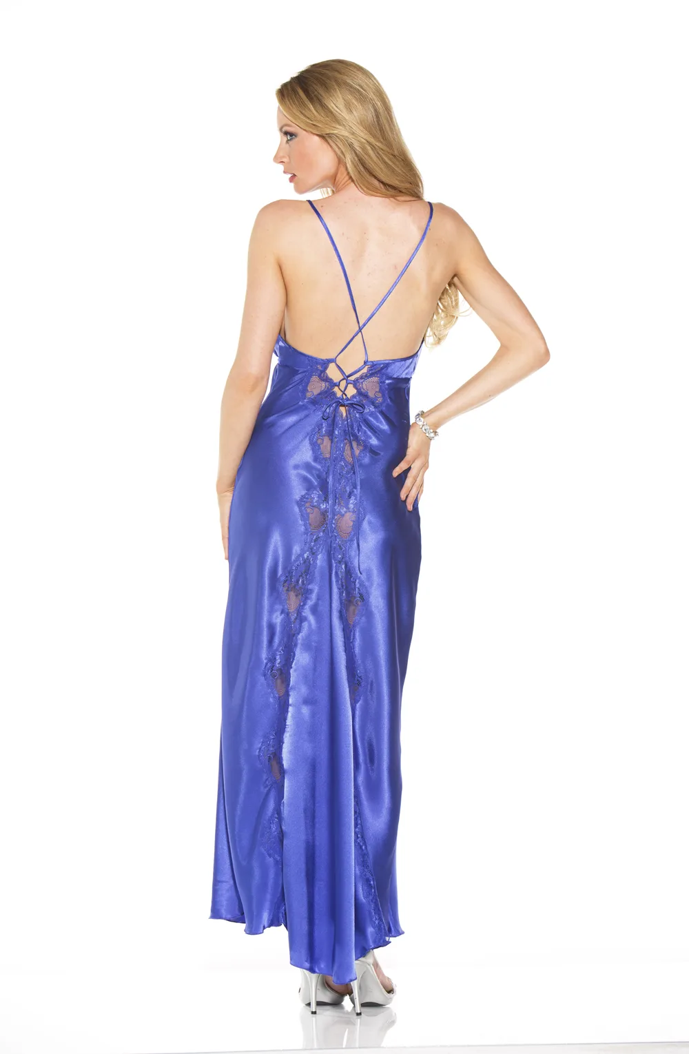 image 2 of Shirley of Hollywood Blue Lace Long Gown (20300) for Nightwear Glamor