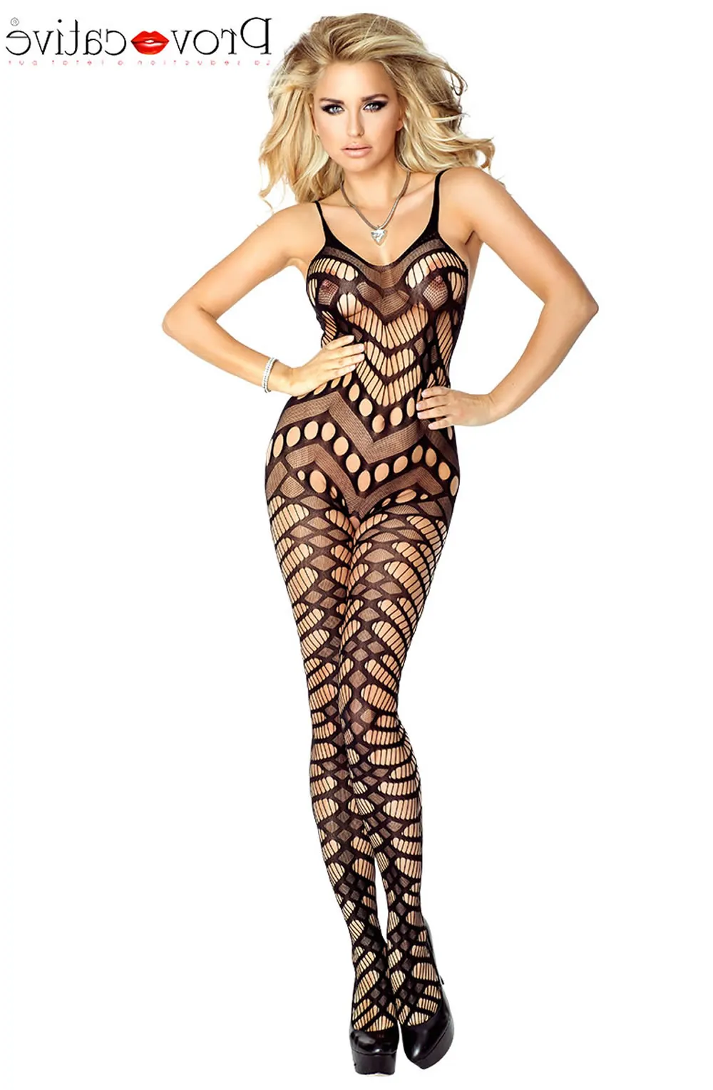 image of Provocative Bodystocking - Black Lingerie - Thin Straps - Intricate Pattern