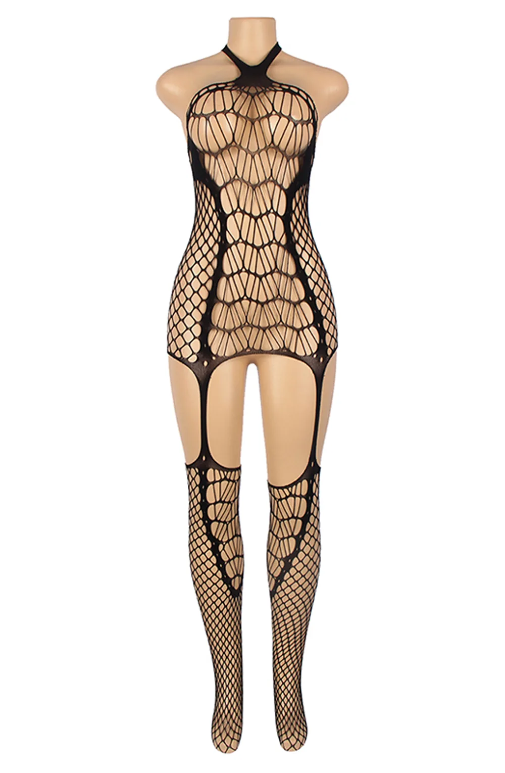 image 2 of YesX YX819 Halterneck Bodystocking - Intricate Design