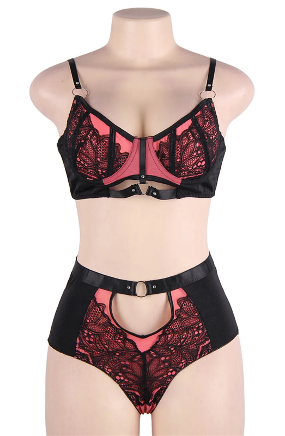 image 2 of YesX YX831 Pink Lace Bra Set with Matching Briefs