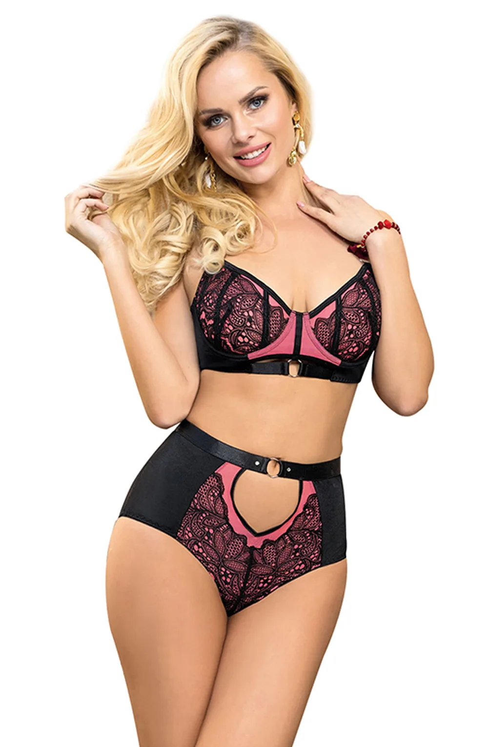 image 4 of YesX YX831 Pink Lace Bra Set with Matching Briefs