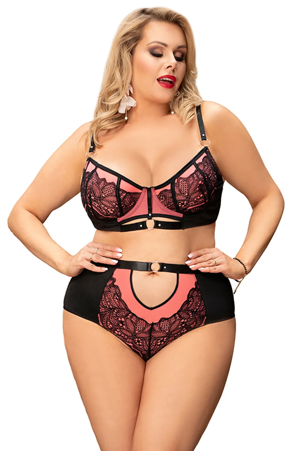 image 4 of YesX YX831Q Pink Lace Bra & Brief Set - Plus Size Lingerie