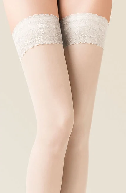 image 2 of Gabriella 15D Lace Top Hold Ups - White Ivory Bianco Nero