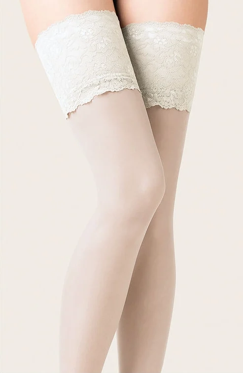 image 2 of Gabriella Calze 201 White Lace Hold-Ups - Sheer Hosiery