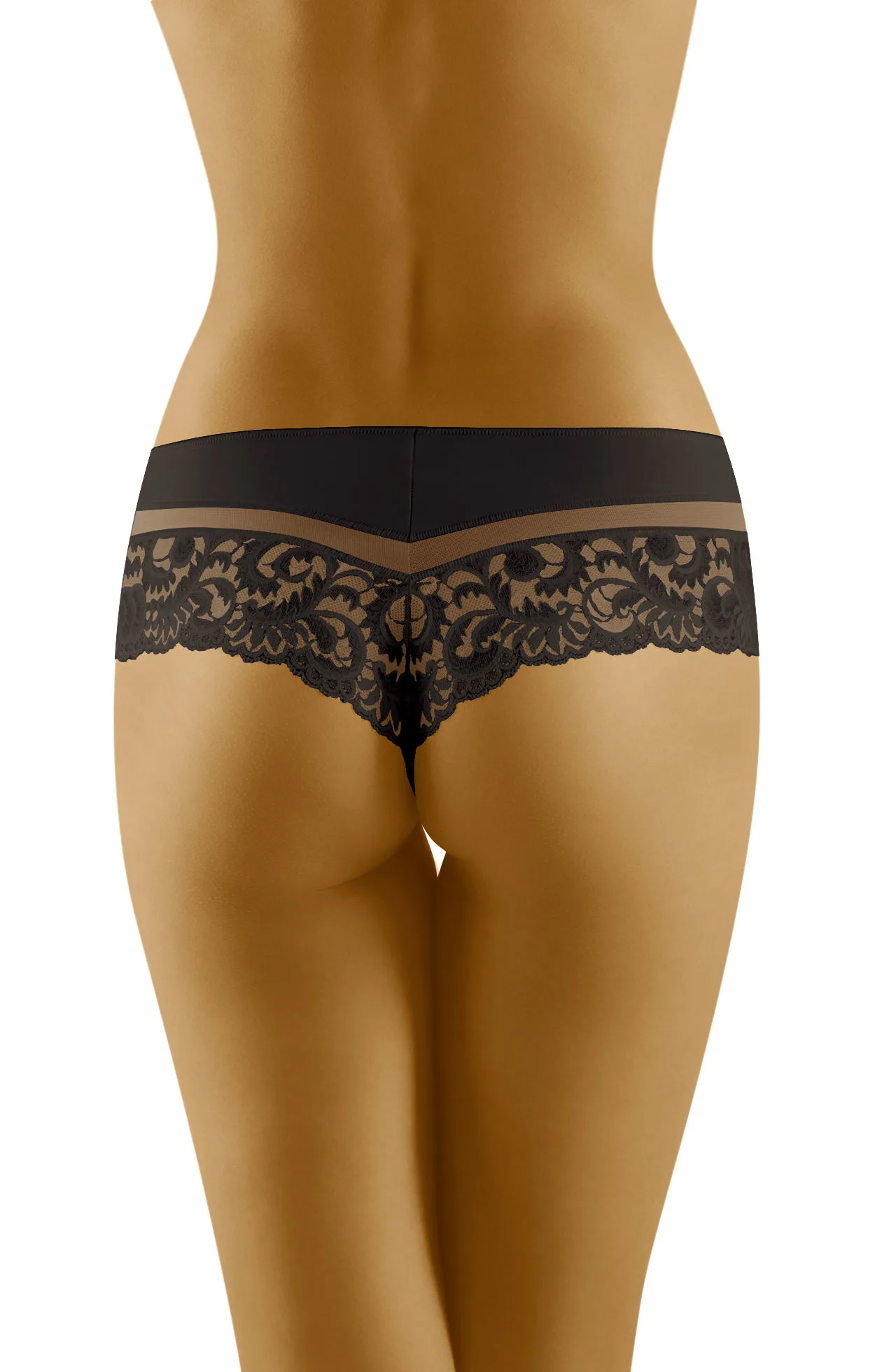 image 4 of Wolbar Cantata Microfibre Shorts Thong with Lace Panel - Black