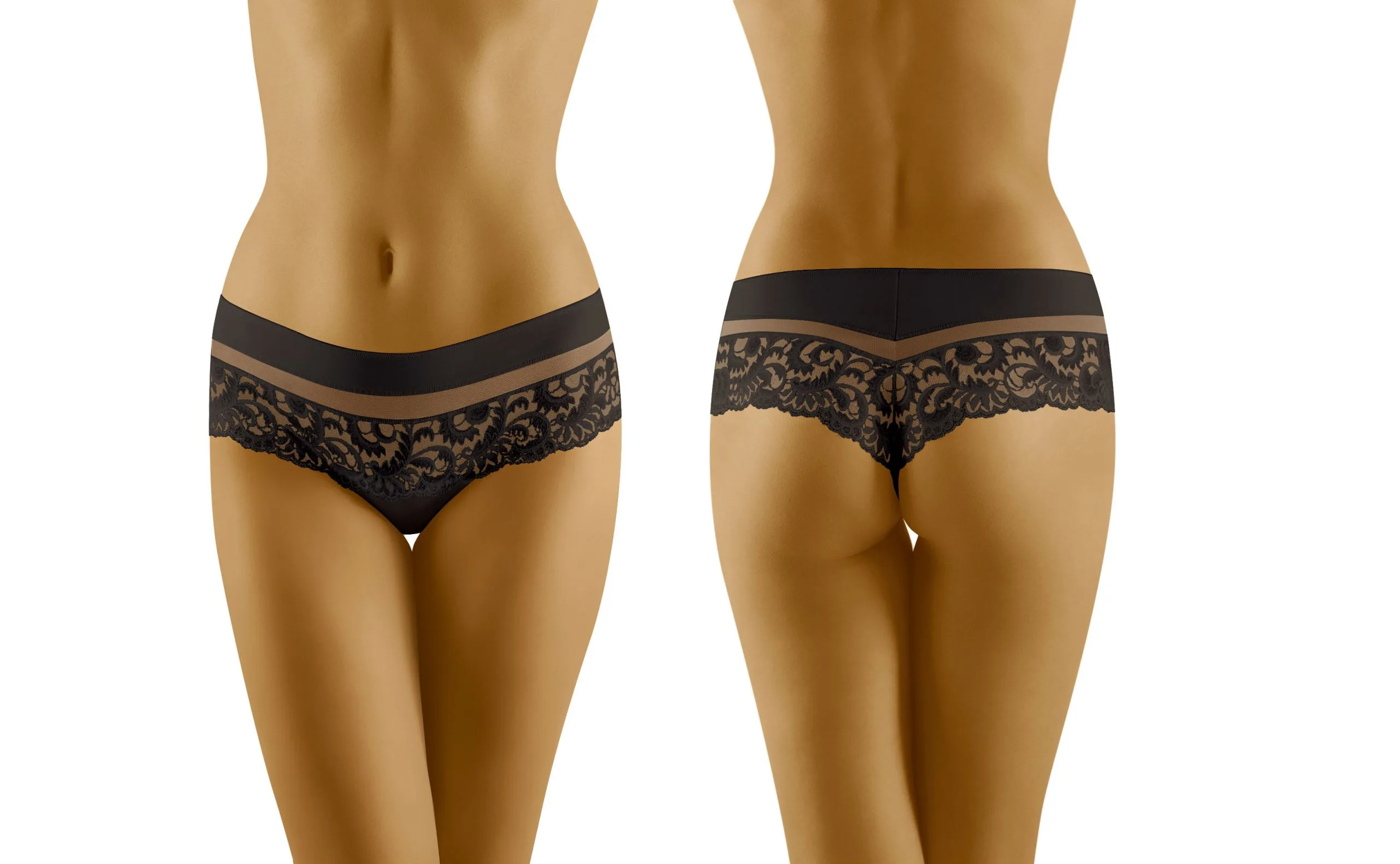 image 6 of Wolbar Cantata Microfibre Shorts Thong with Lace Panel - Black