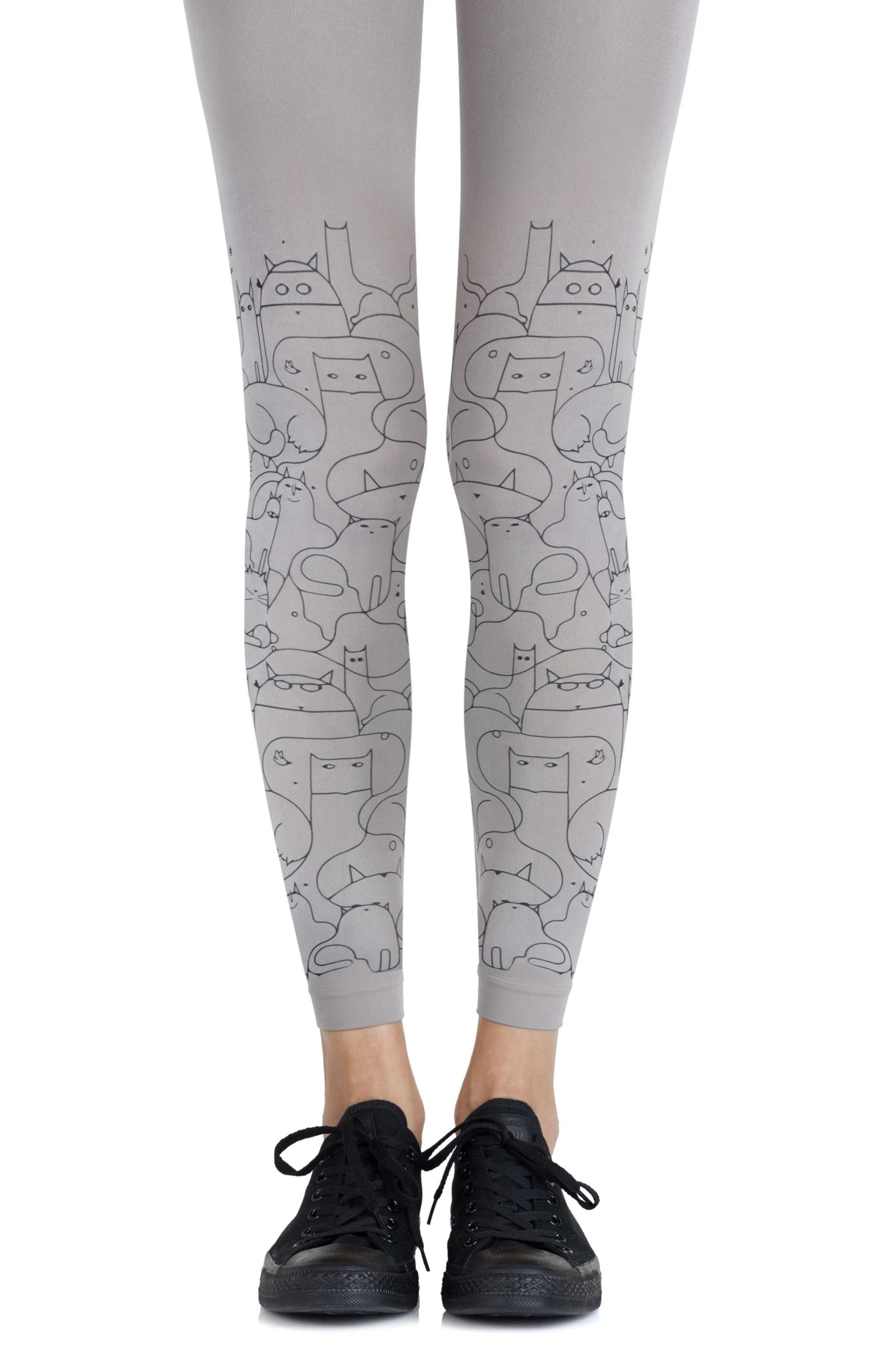 Zohara Ferocious Cat Lady Grey Allover Print Tights