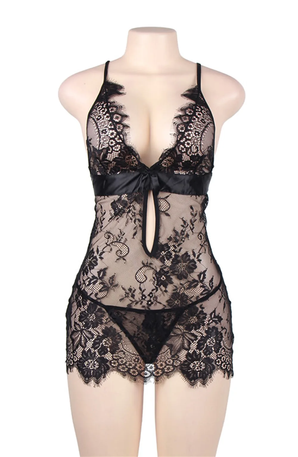 image 4 of YesX YX829 Eyelash Lace Chemise Set Black