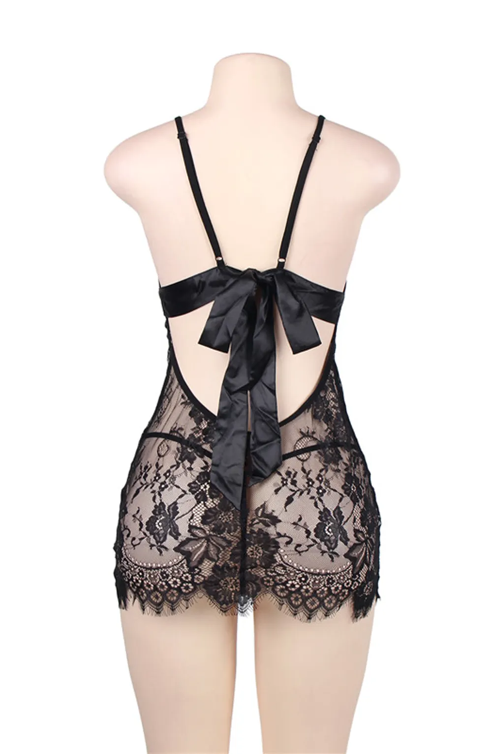 image 8 of YesX YX829 Eyelash Lace Chemise Set Black