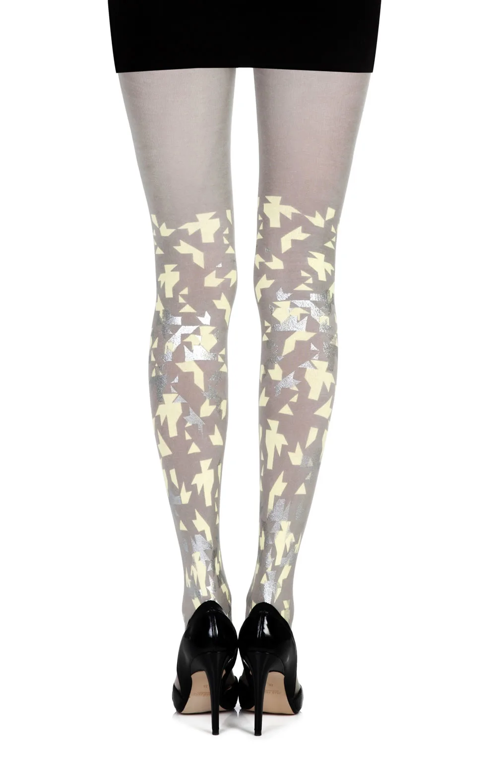 image 2 of Zohara Grey Confetti Print Tights - Festive Design for Everyday