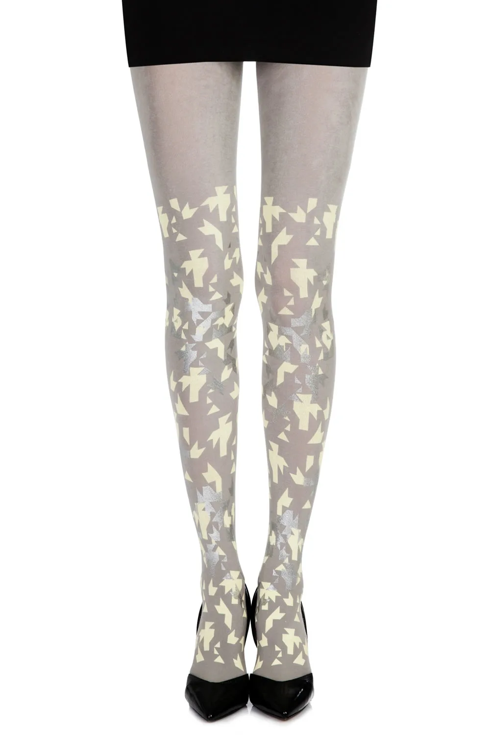 image 3 of Zohara Grey Confetti Print Tights - Festive Design for Everyday