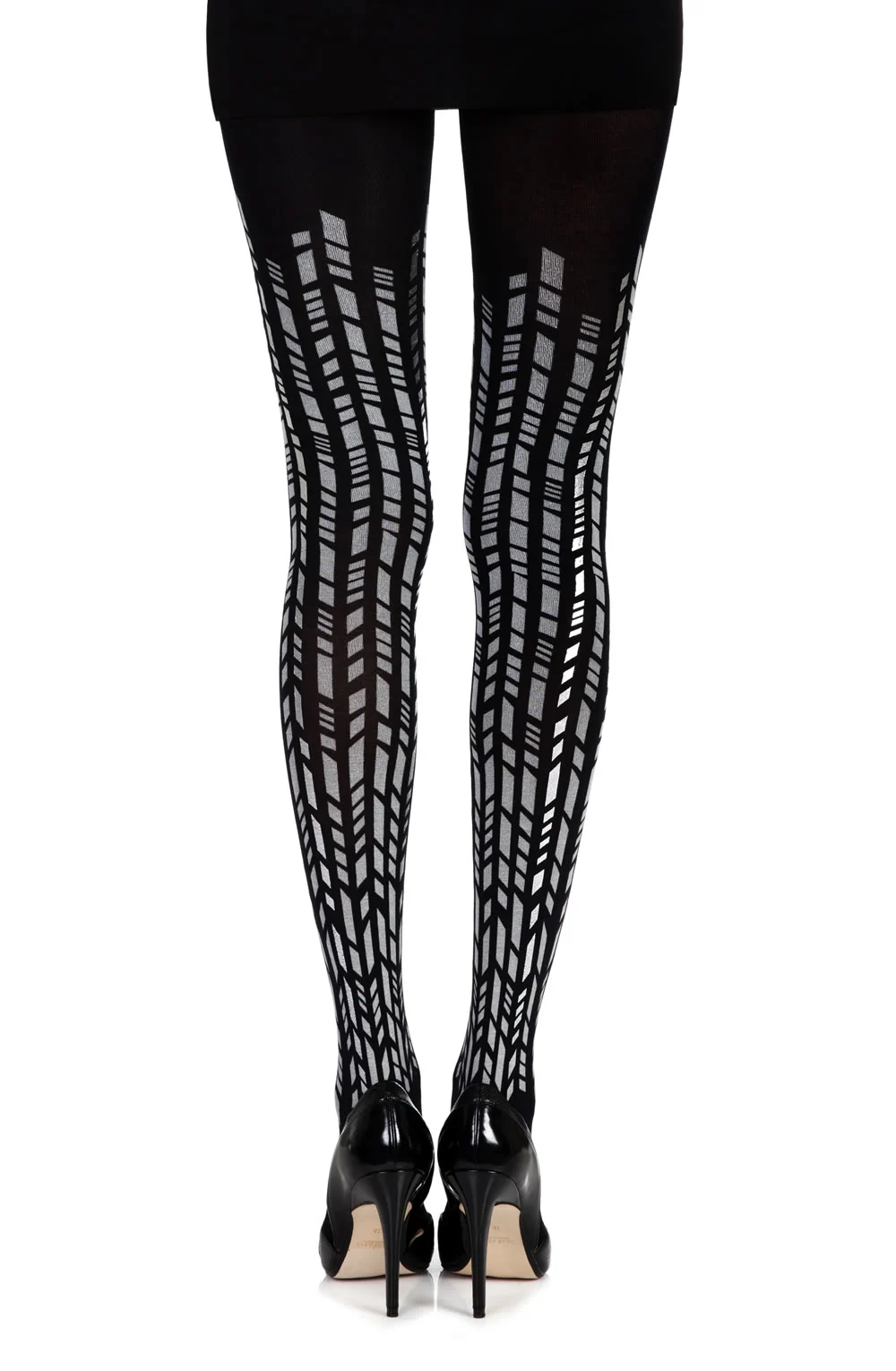 image 2 of Zohara Black/Silver Geometric Print Tights - Hosiery