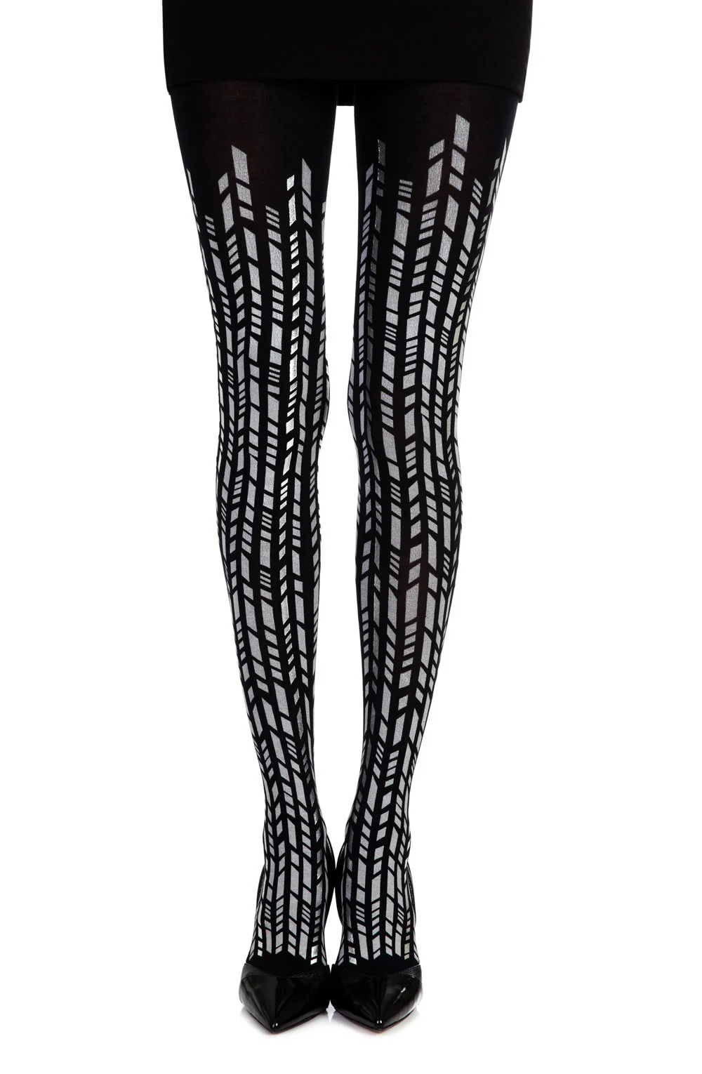 image 3 of Zohara Black/Silver Geometric Print Tights - Hosiery