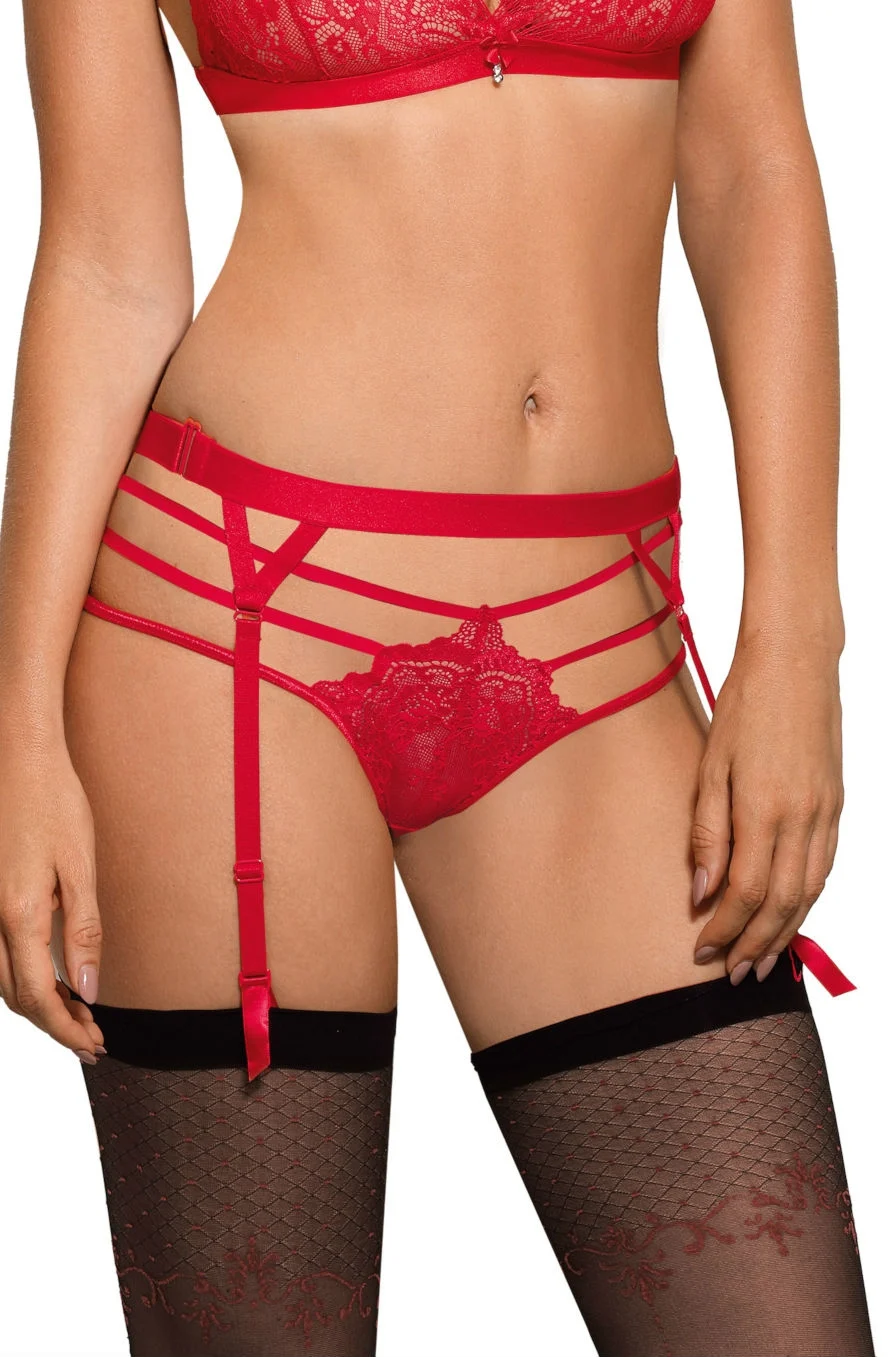 image of Roza Cyria Red Lace Suspender Brief  Seductive and Sophisticated