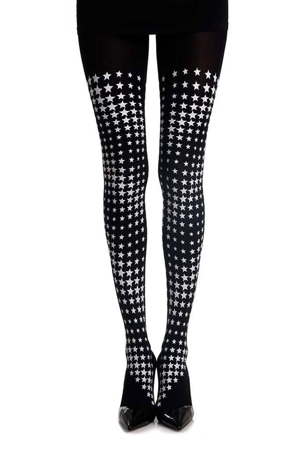 Zohara Black Diamond Star Print Tights - 120 Denier Hosiery