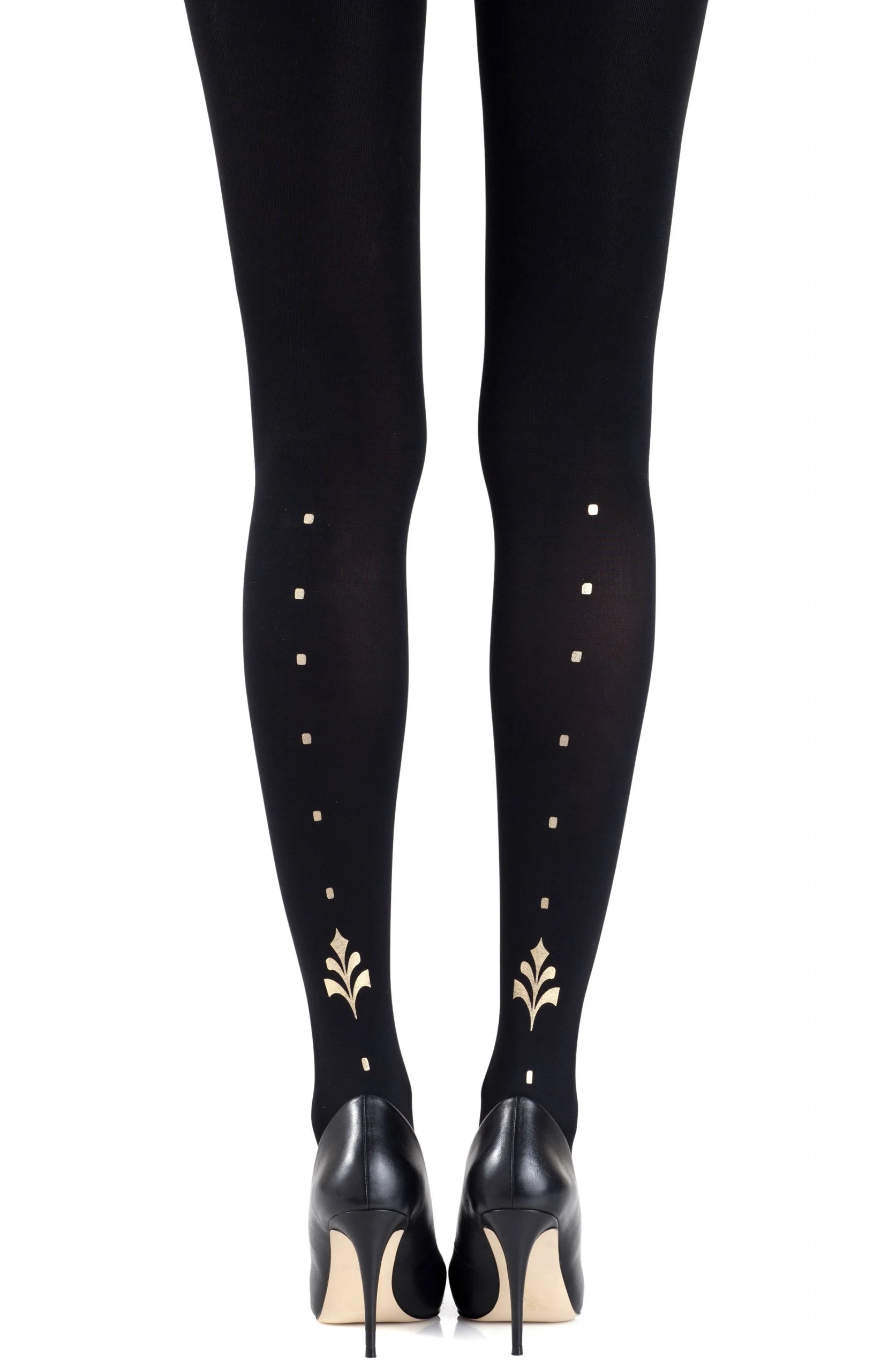 Zohara Gold Print Reversible Tights - Black Shimmery 120D