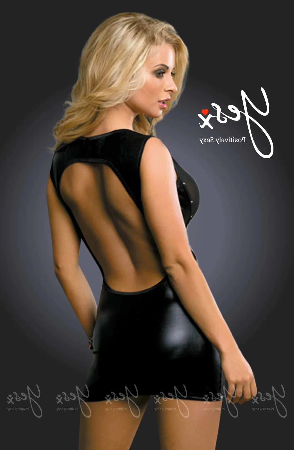 image 2 of YesX YX321 Mesh & Wet Look V Shape Club Dress - Black