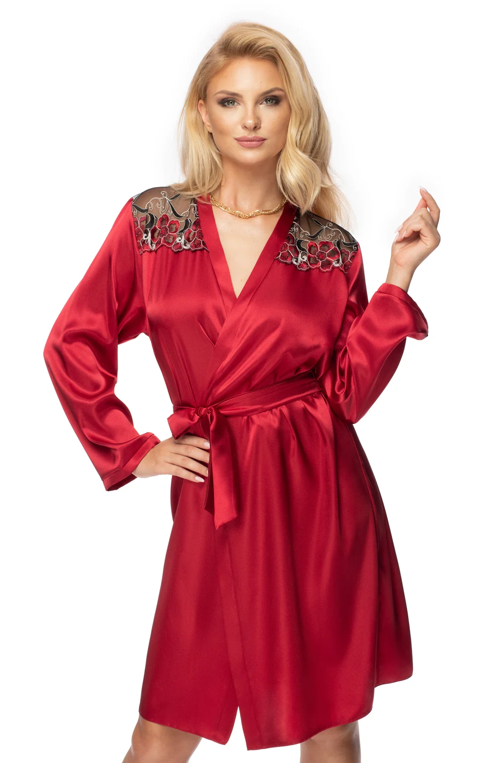 image of Irall Elodie Satin Lace Robe - Burgundy