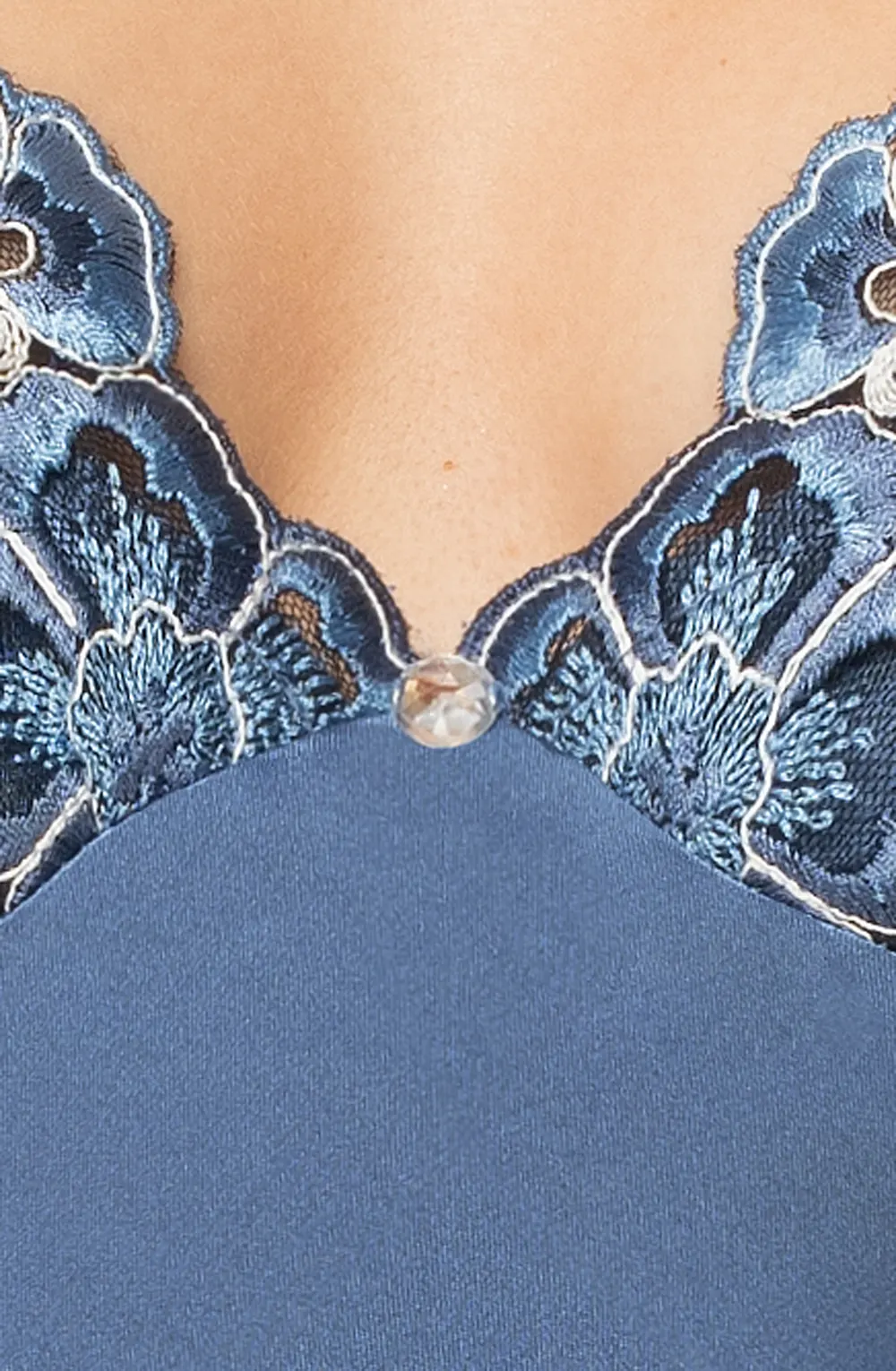 image 3 of Irall Elodie Azure Satin Nightdress - Lace Trim & Jewel Detail