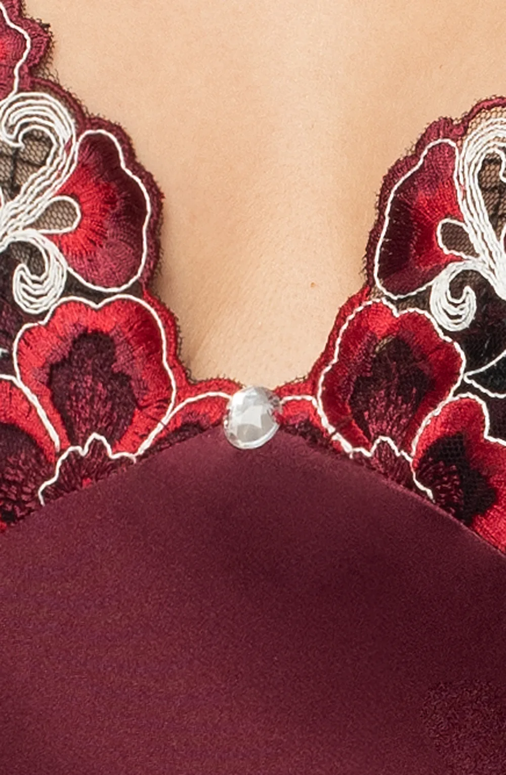 image 3 of Irall Satin Plum Nightdress - Embroidered Lace & Jewel Detail