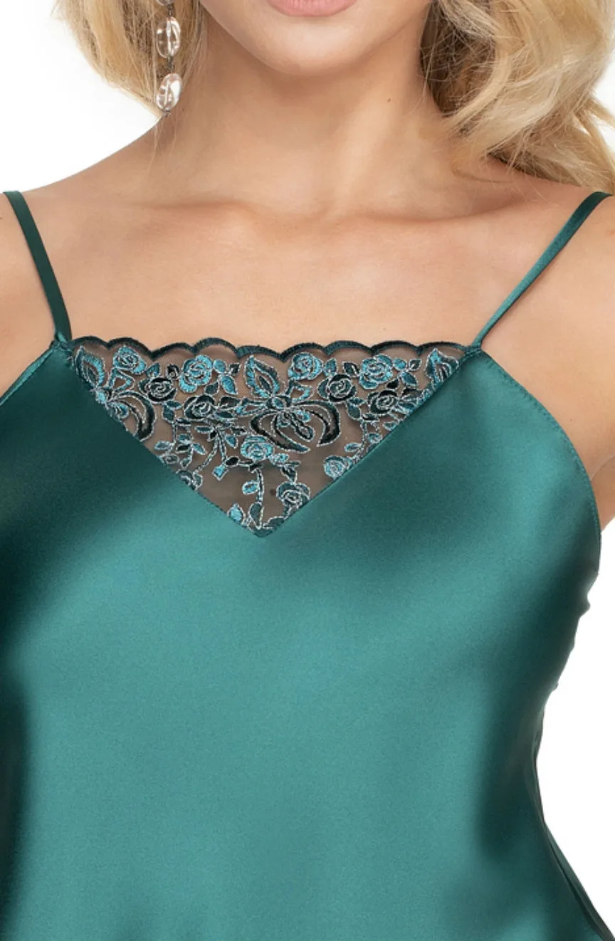 image 2 of Irall Emerald I Satin Nightdress - Floral Embroidery & Lurex Thread