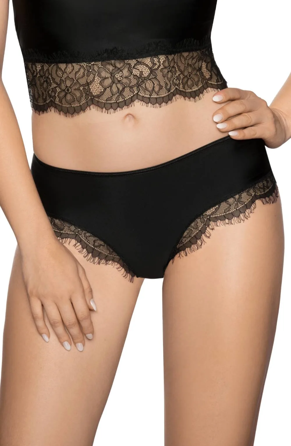 image 2 of Roza Erii Black Lace Brief - Soft Stretch Fabric and V-Shape Cut-Out