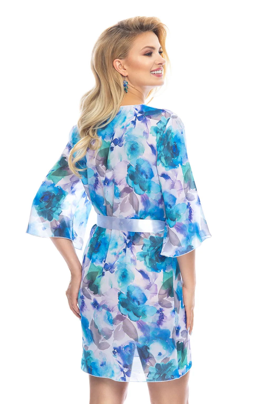 image 2 of Irall Kasumi I Blue Floral Robe - Luxe Bedroom Lounge Wear