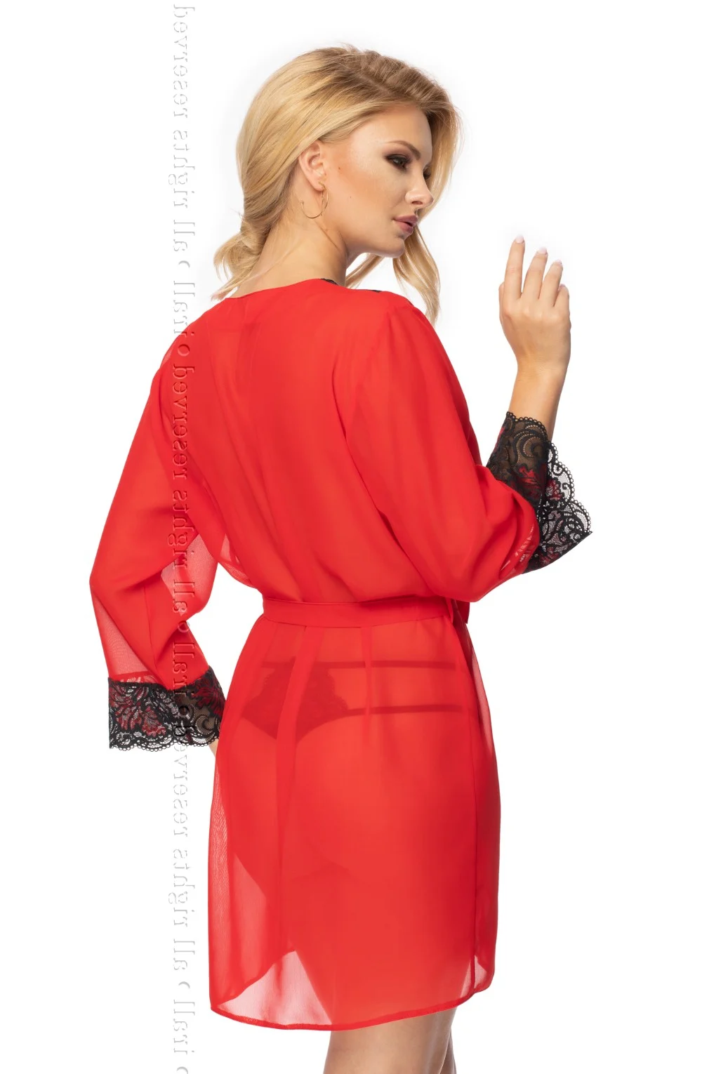 image 2 of Irall Oriana Red Lace Chiffon Robe - Sexy & Elegant Nightwear