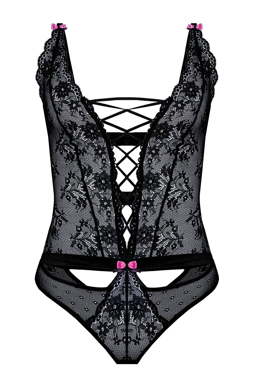 image 7 of Roza Fifii Soft Lace Body - Pink Satin Bows - Adjustable Straps & Closure