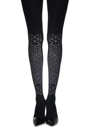 image 2 of Zohara Frozen Shapes Tights - Grey Print on Black (120D)