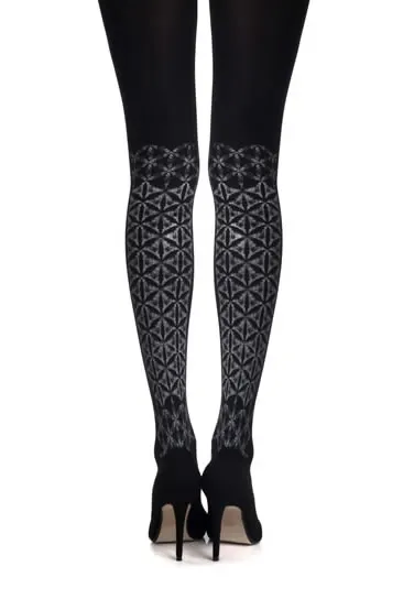 Zohara Frozen Shapes Tights - Grey Print on Black (120D)