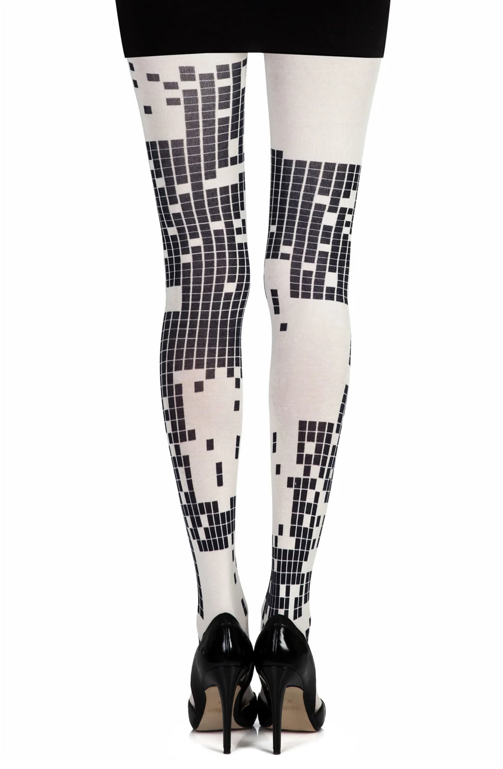 image 2 of Zohara Cream Checkered Game Print Tights - Hosiery