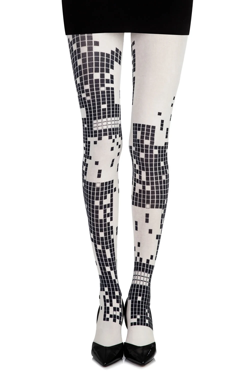 image 3 of Zohara Cream Checkered Game Print Tights - Hosiery