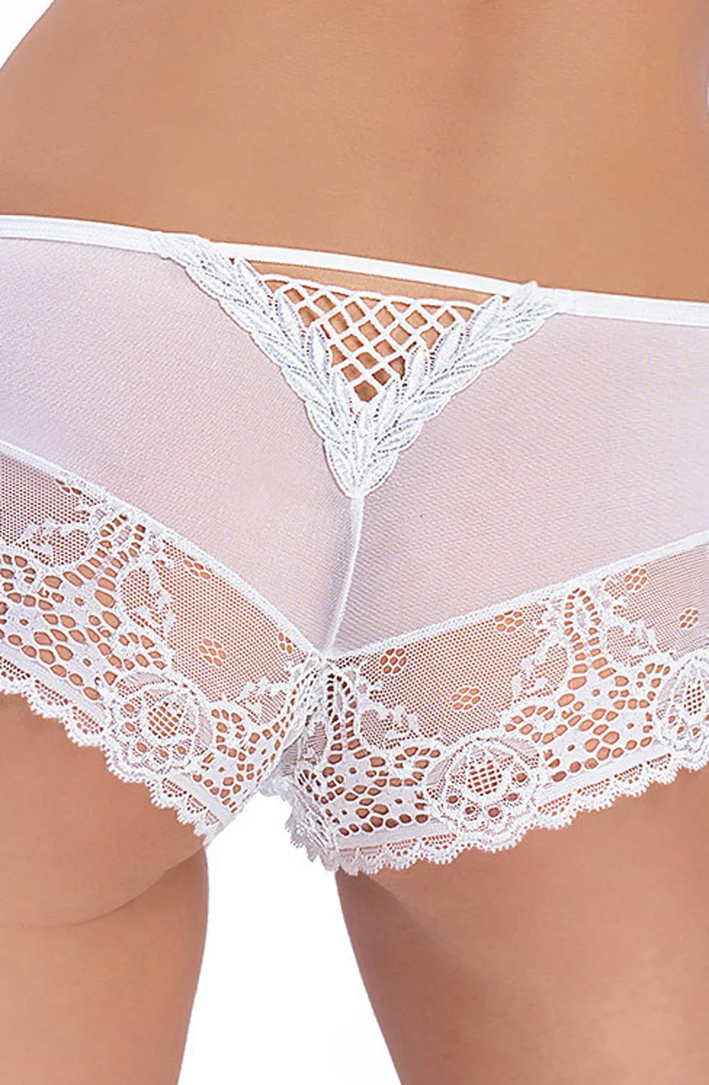 image 2 of Roza Genezis White Briefs - Sheer Lace Shorty with Embroidery Panel