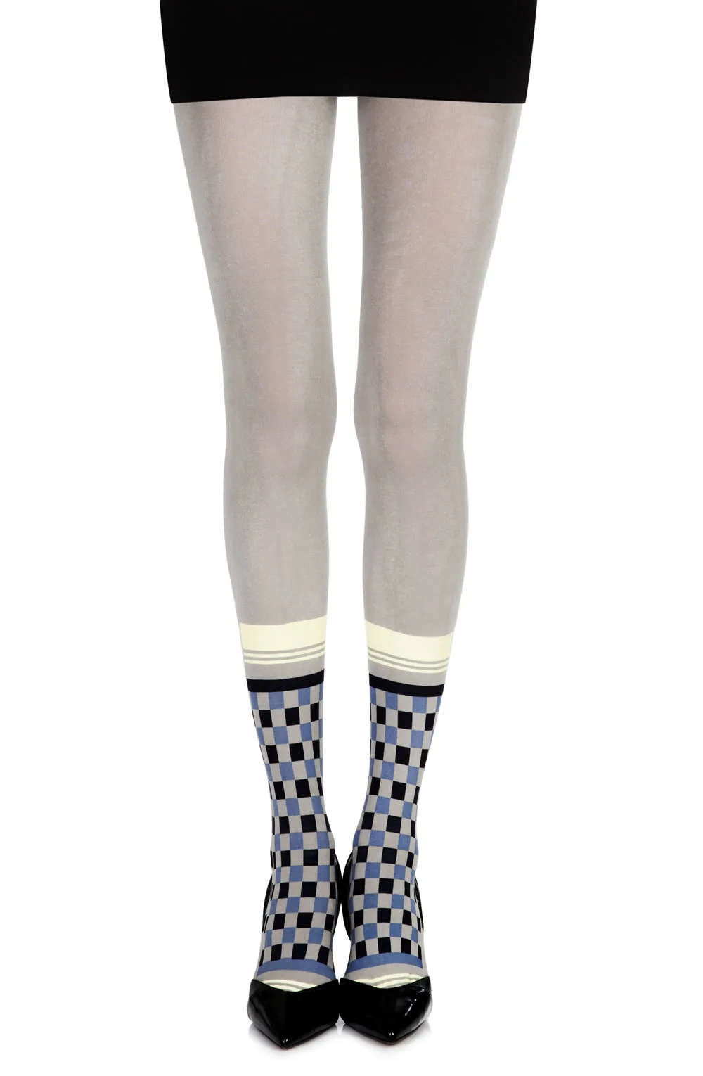 image 3 of Zohara Socks Print Grey Tights - Colorful Leg Design