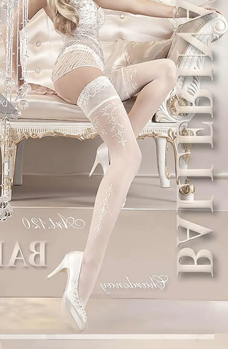 Ballerina 120 Bridal Hold Ups White - Elegant Embroidered Legs