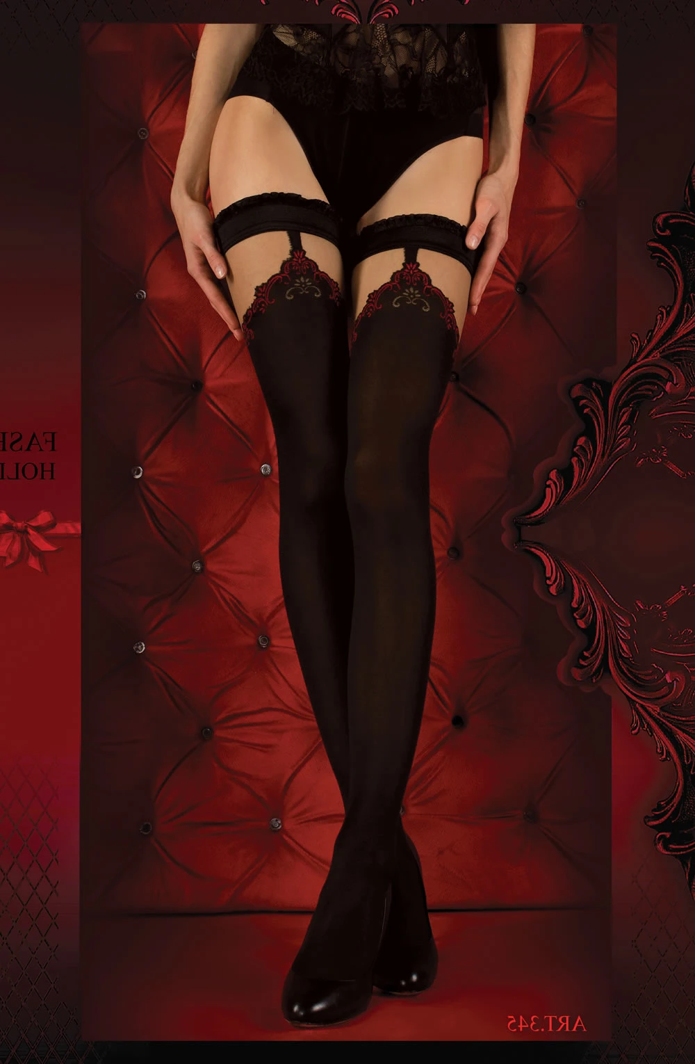 Ballerina 345 Luxury Hold Ups with Red Accents - Nero Black